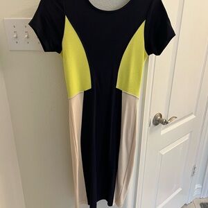 French Connection Black, Yellow, and Cream Midi Dress
